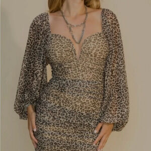 FIESTAR Puffy Sleeve Bodycon Animal Print Mini Dress Women’s Size Small